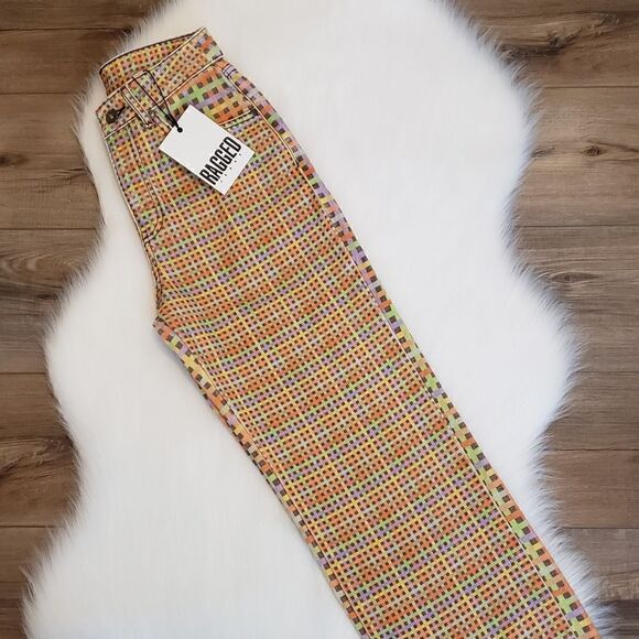 The Ragged Priest Oblivion Rainbow Plaid High Rise Straight Dad Jeans Size 24 - Picture 12 of 16